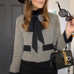 Zara Bow Trim Textured Blazer